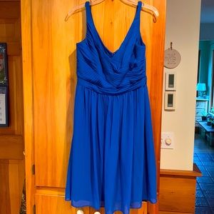 Bright blue David’s Bridal bridesmaid dress